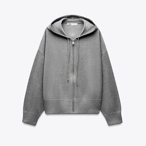 Zara Women’s Hoodie Knit Zip-Up Sweatshirt Gray Medium